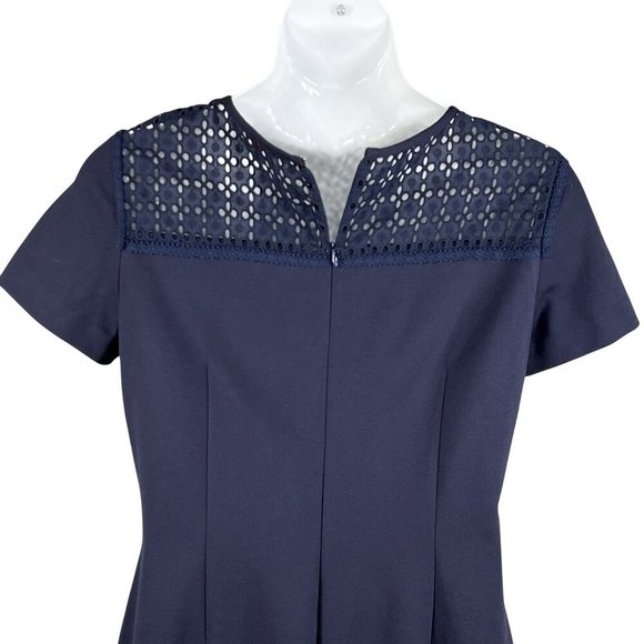 Brooks Brothers Red Fleece Womens XL Navy Eyelet Lace Yoke Shift Dress Stylish - Picture 7 of 15